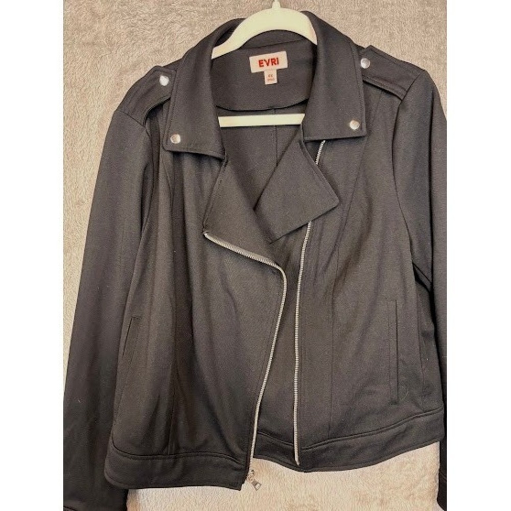 EVRI Womens Black Ponte Knit Moto Jacket Plus Size 0X Asymmetrical Zip Edgy